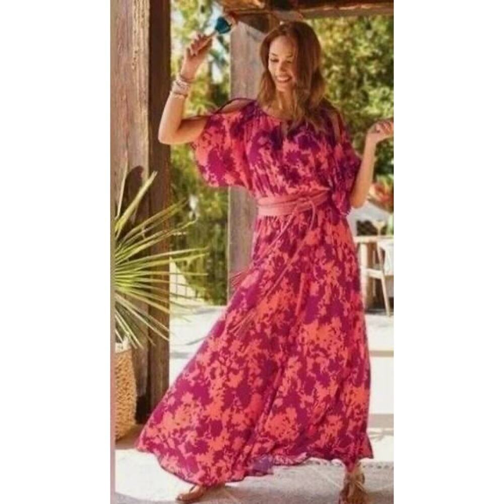 Soft Surroundings FAB! Marcella Cold Shoulder Maxi in Hot Coral Size Large